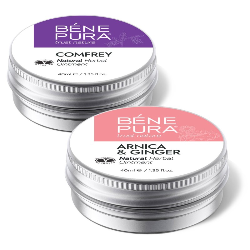 Unguent pentru Articulații cu Comfrey și Unguent pentru Vânătăi și Mușchi cu Arnică și Ghimbir - GMC