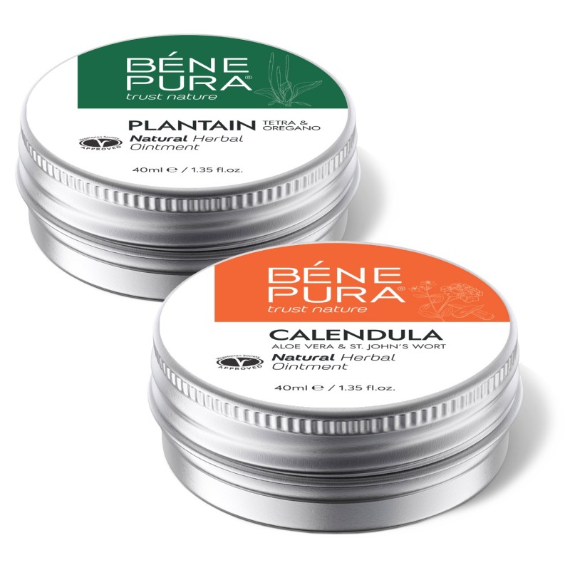 Unguent Pentru Anti Mancarimi cu Pătlagină și Unguent pentru Arsuri și Răni cu Gălbenele, Aloe Vera și Sunătoare - GMC